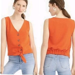 {L} J. CREW Textured Button & Tie Front Tank Blouse Orange